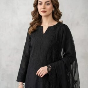 3 Pcs Women's Unstiched Chikankari Embroidered Suit