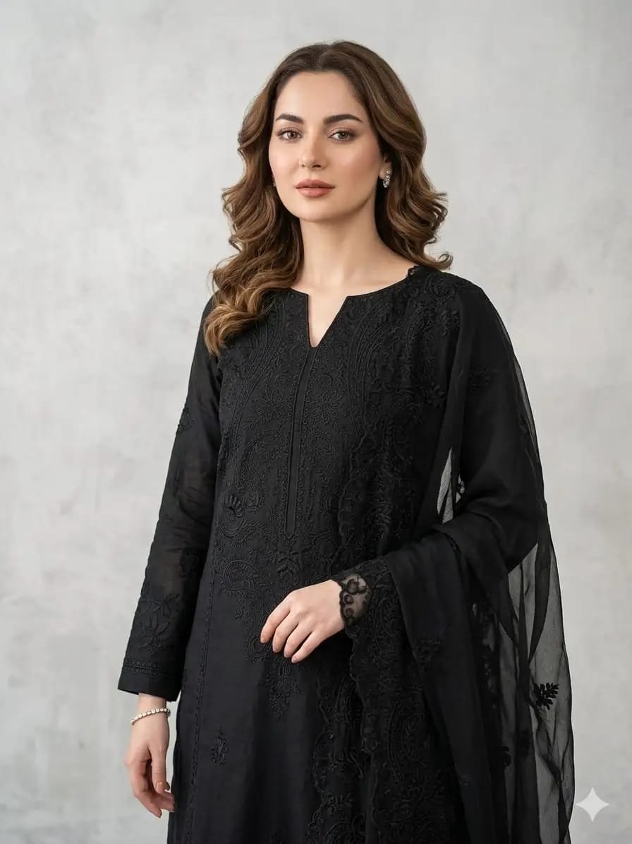 3 Pcs Women's Unstiched Chikankari Embroidered Suit