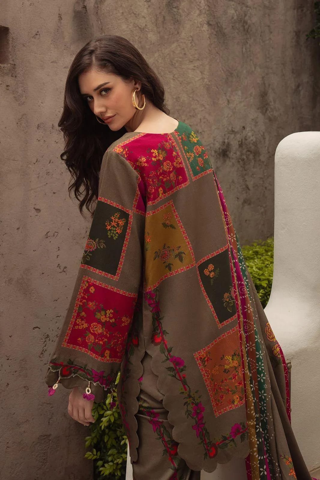 Lawn 3-Piece Printed Suit Brown - Floral Special Wear - Image 3