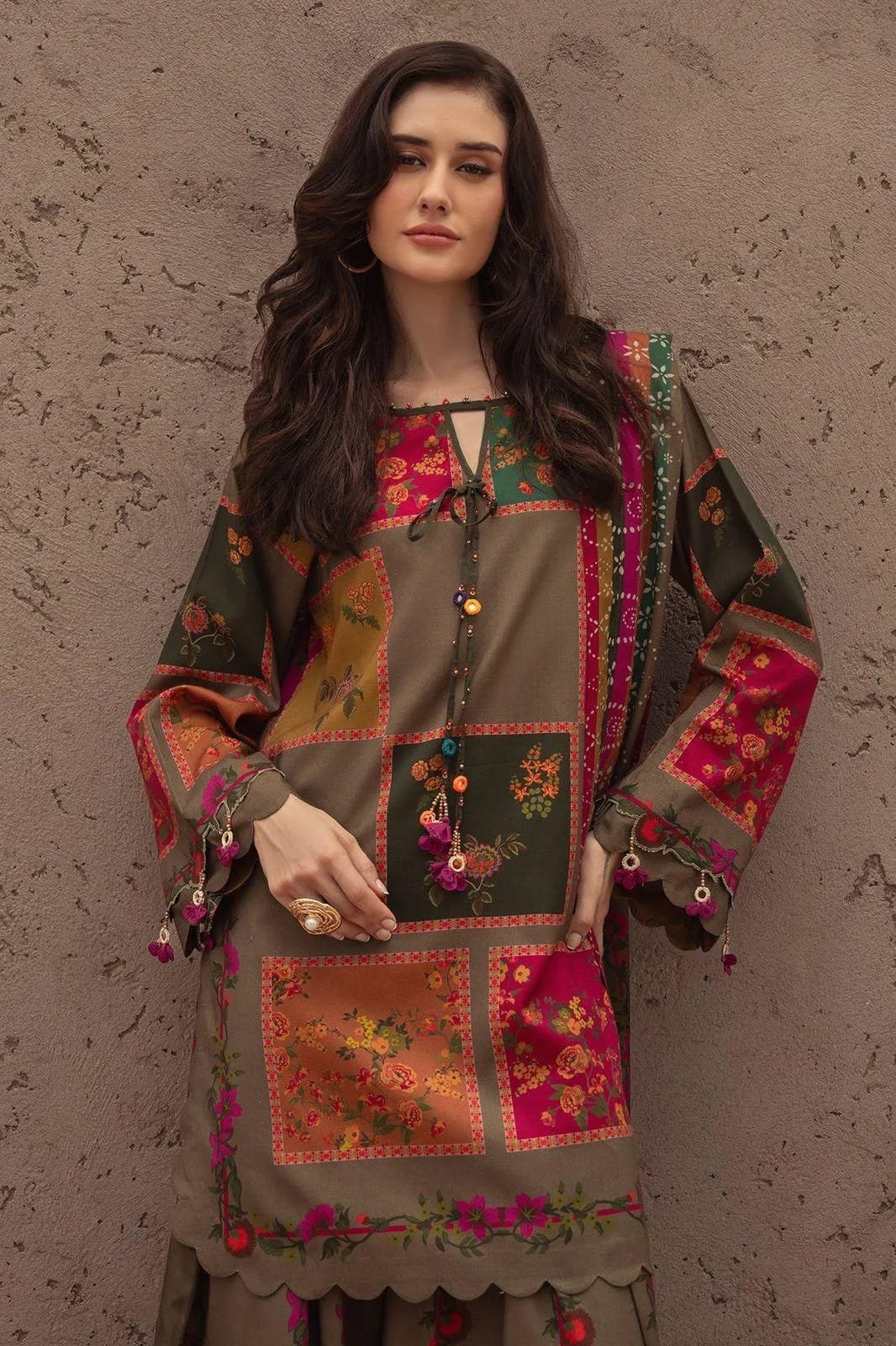 Lawn 3-Piece Printed Suit Brown - Floral Special Wear
