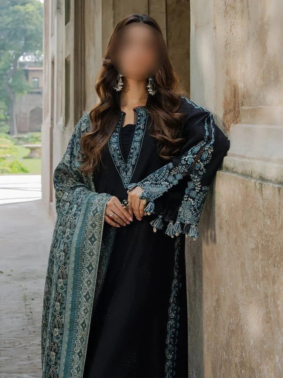 Lawn 3-Piece Black Embroidered Shirt with Blue Digital Print Dupatta - Image 5