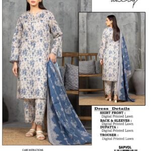 Lawn Sapphire 3Pcs Unstitched Printed Lawn Suit Blue Floral