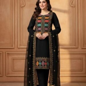 Black Sequin Embroidered 3-Piece Suit for Women